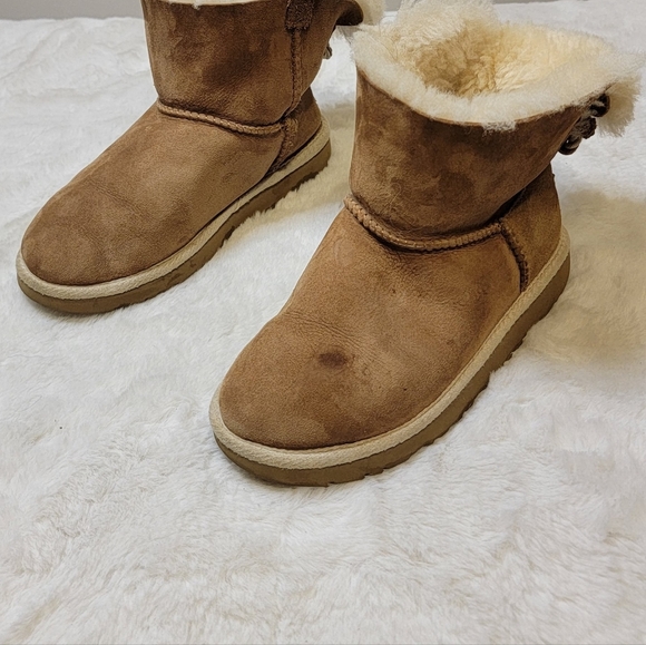 UGG Selene Brown Lined Short Ankle Boots Bow tie Rope Size 2 - Picture 5 of 8